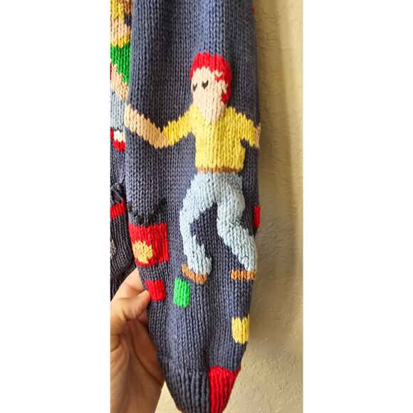Vintage Hand Knit Boy Mom Cardigan Sweater Size M Multi Soccer Legos‎ FUN Unique - Picture 4 of 9